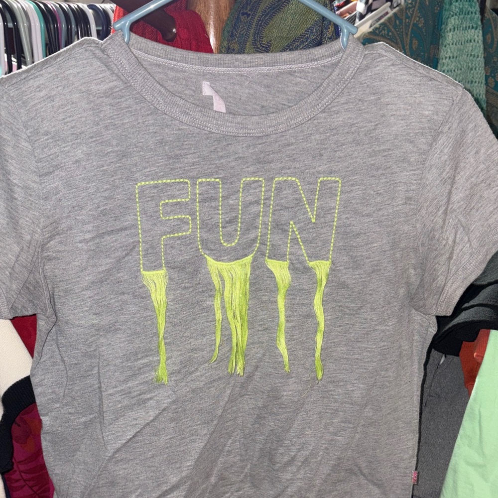 Kids Gray 'FUN' Short Sleeve Tee with Neon Green Detail